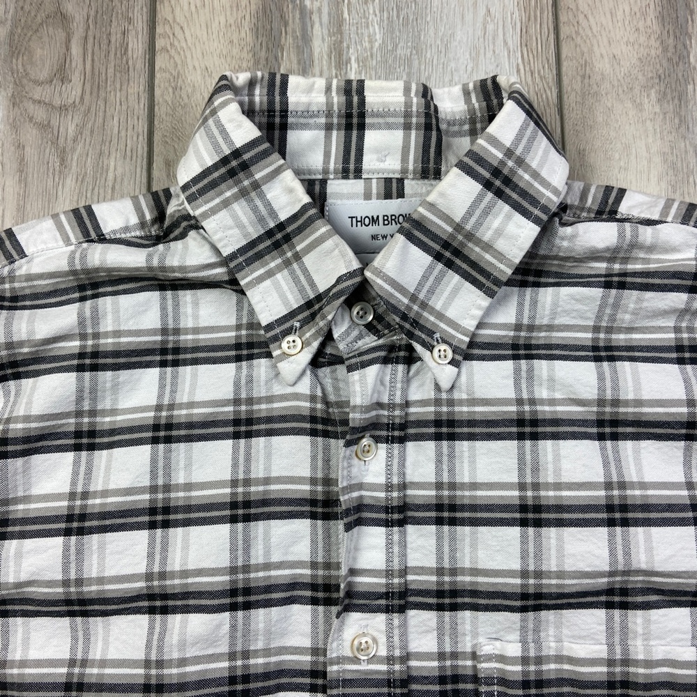 Thom Browne Shirt Mens Size XS Gray White Check Button Up Long Sleeve Men - Picture 2 of 11